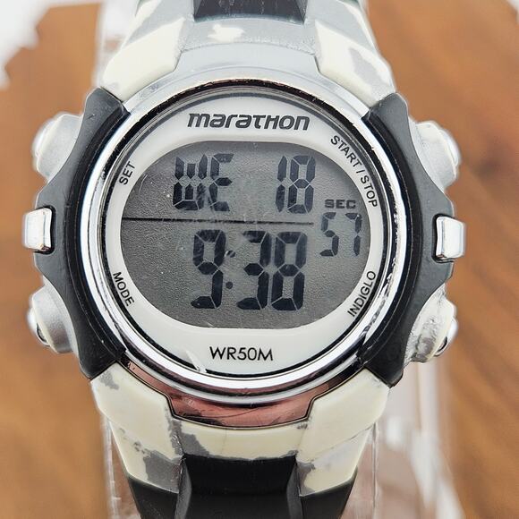 Marathon Unisex Sport Watch Digital Timer Stopwatch Silver Black Running Workout - Picture 2 of 6